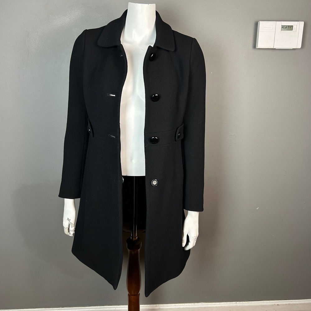 J.Crew Coat Womens Size 0 Black‎ Wool Long Tailored Peacoat Overcoat Minimalist